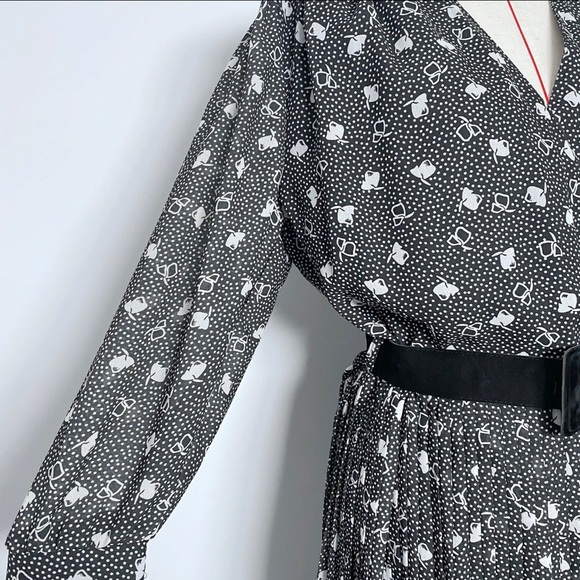 Vintage 80’s Midi Dress Size 40 XL Black Polka Dot West Germany - Picture 6 of 16